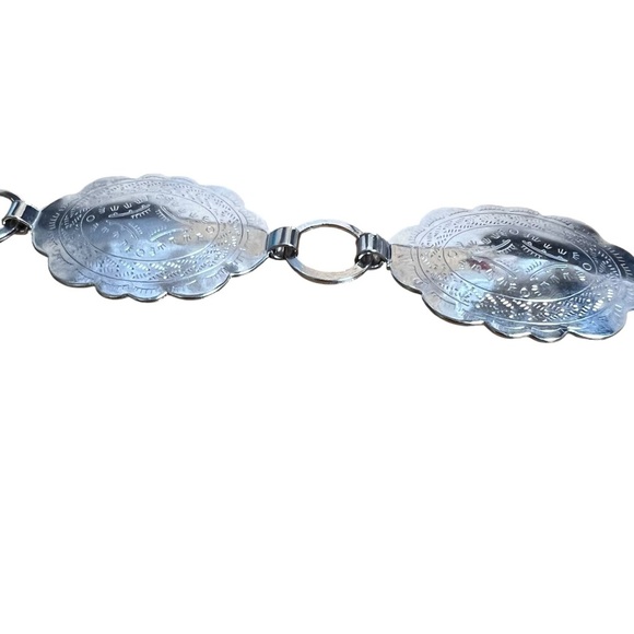 VTG Silver Tone Concho Belt Metal Scalloped Western Boho Stamped Statement O/S - Picture 5 of 9